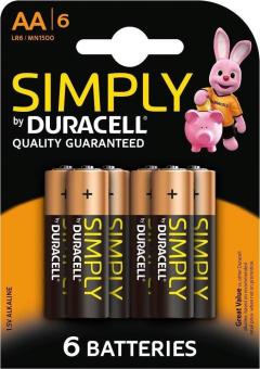 PILE DURACELL ALCALINE LR6 AA SIMPLY 1,5V BLISTER DE 6 UNITÉS