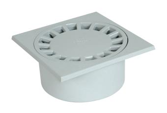 SIPHON DE COUR 20X20CM PVC GRIS CLAIR SORTIE 80/90MM. REF : SC089G