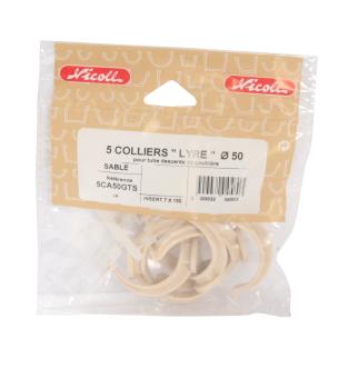 SACHET 5 COLLIERS LYRE D. 50MM PVC SABLE POUR TUBE DE DESCENTE. REF : 5CA50GTS