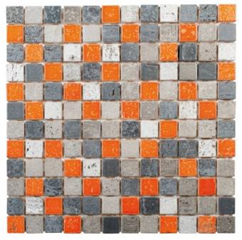 MOSAIC GRIS/ORANGE 2,3CM 30X30CM. BAT. RÉF : MAMI82